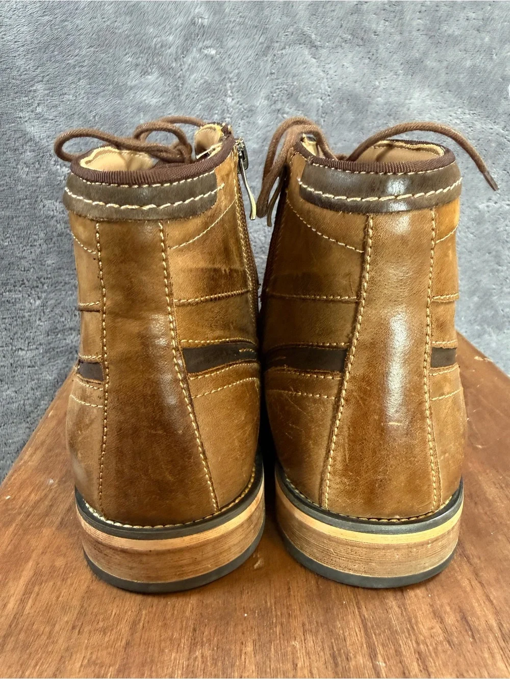 Steve Madden Tan Brown Leather Jeffries JEFR01M1 Lace-Up Boots 10